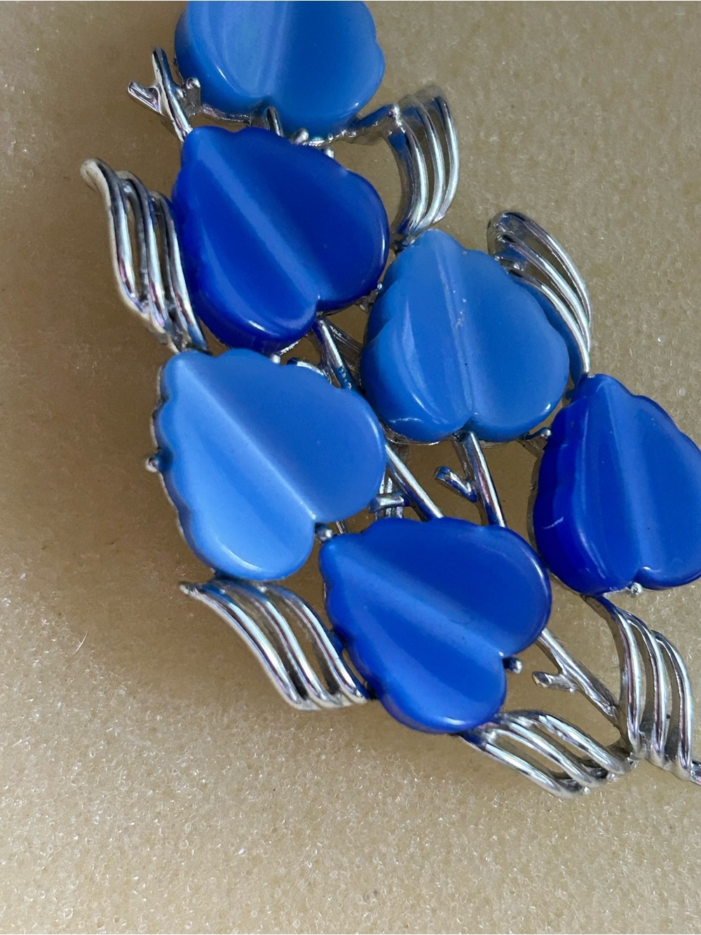 CORO Blue Floral Heart Petal Brooch - Women Jewelry